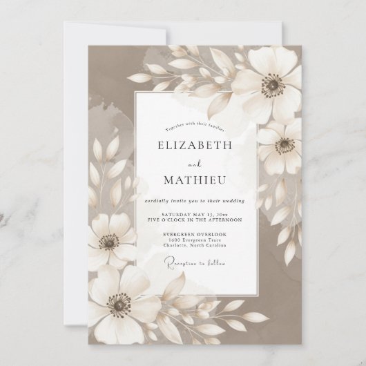 Invitation Mariage Fleur Artistic Taupe (Devant)