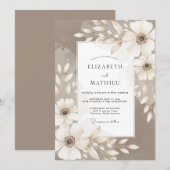 Invitation Mariage Fleur Artistic Taupe (Devant / Derrière)