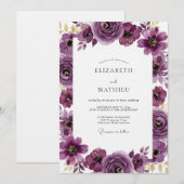 Invitation Mariage Fleur Artistique Prune (Devant / Derrière)