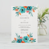 Invitation Mariage Fleur Artistiques Teal Bloom (Debout devant)