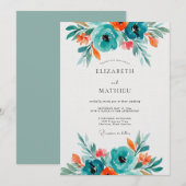 Invitation Mariage Fleur Artistiques Teal Bloom (Devant / Derrière)