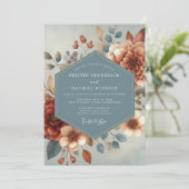 Invitation Mariage Fleur Automnale Bleu Ardoise (Debout devant)