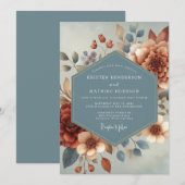 Invitation Mariage Fleur Automnale Bleu Ardoise (Devant / Derrière)