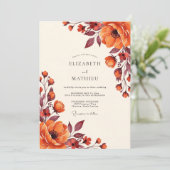 Invitation Mariage Fleur Automnale Orange (Debout devant)