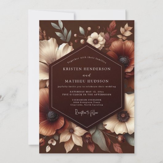 Invitation Mariage Fleur Automne Marron (Devant)