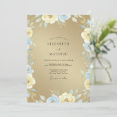 Invitation Mariage Fleur Azure Or (Debout devant)