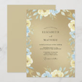 Invitation Mariage Fleur Azure Or (Devant / Derrière)