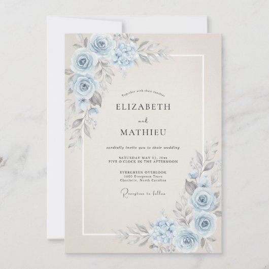 Invitation Mariage Fleur Azure Poudrée (Devant)