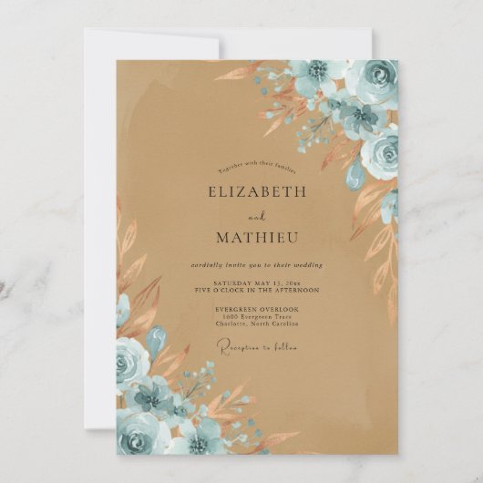 Invitation Mariage Fleur Azure Sable (Devant)