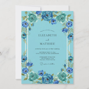 Invitation Mariage Fleur Azure Sarcelle