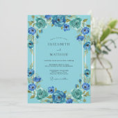 Invitation Mariage Fleur Azure Sarcelle (Debout devant)