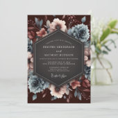 Invitation Mariage Fleur Baroque Ardoise Bourge (Debout devant)