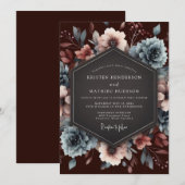 Invitation Mariage Fleur Baroque Ardoise Bourge (Devant / Derrière)
