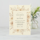 Invitation Mariage Fleur Beige à l'Aspect Pictural (Debout devant)