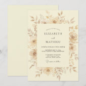 Invitation Mariage Fleur Beige à l'Aspect Pictural (Devant / Derrière)