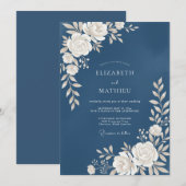 Invitation Mariage Fleur Blanche Acier (Devant / Derrière)