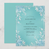 Invitation Mariage Fleur Blanche Aqua (Devant / Derrière)