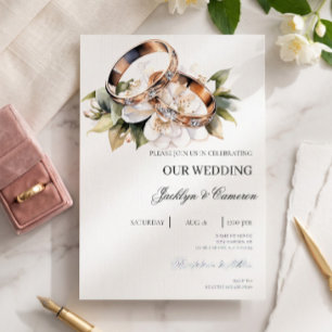 Invitation Mariage Fleur Blanche avec bague