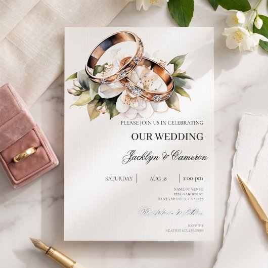 Invitation Mariage Fleur Blanche avec bague