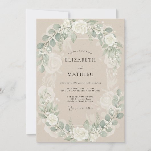 Invitation Mariage Fleur Blanche Champagne (Devant)