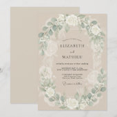 Invitation Mariage Fleur Blanche Champagne (Devant / Derrière)