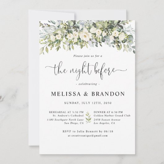 Invitation Mariage Fleur Blanche La Nuit Avant (Devant)