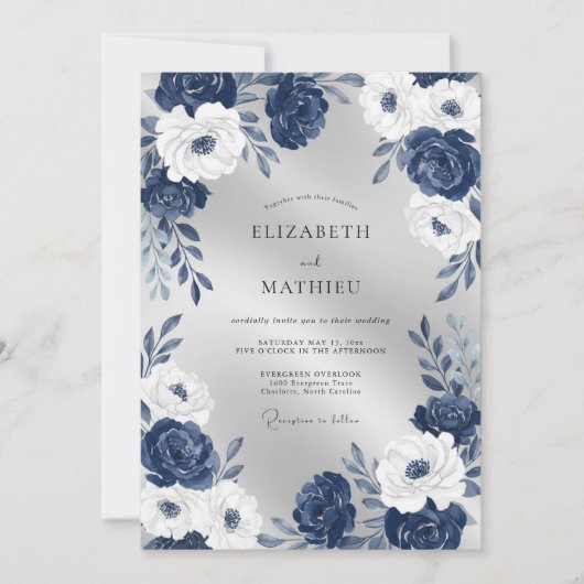 Invitation Mariage Fleur Blanche Perle de Minuit (Devant)