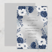 Invitation Mariage Fleur Blanche Perle de Minuit (Devant / Derrière)