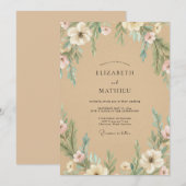 Invitation Mariage Fleur Blanche Tan (Devant / Derrière)
