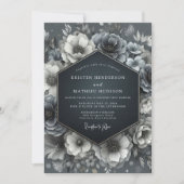 Invitation Mariage Fleur Bleu Ardoise (Devant)