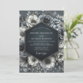 Invitation Mariage Fleur Bleu Ardoise (Debout devant)