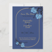 Invitation Mariage Fleur Bleu Chic Enregistrer La Date (Devant)