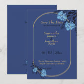 Invitation Mariage Fleur Bleu Chic Enregistrer La Date (Devant / Derrière)