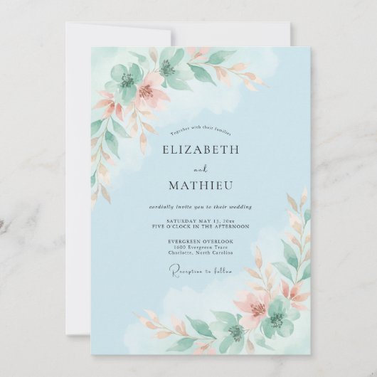 Invitation Mariage Fleur Bleu Ciel Airy (Devant)