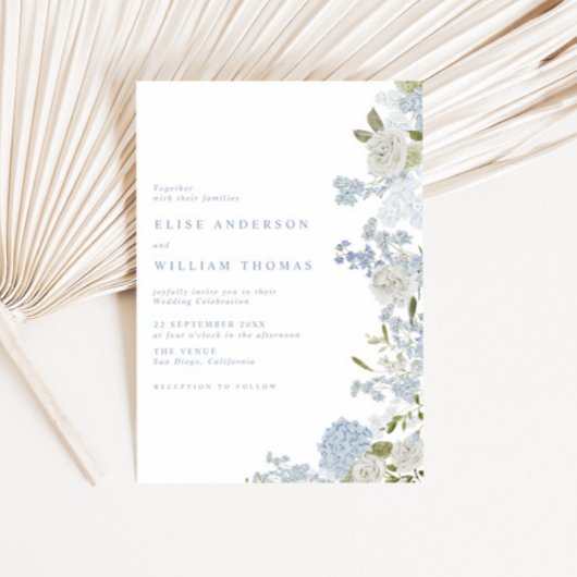 Invitation Mariage Fleur Bleu Clair et Douceur