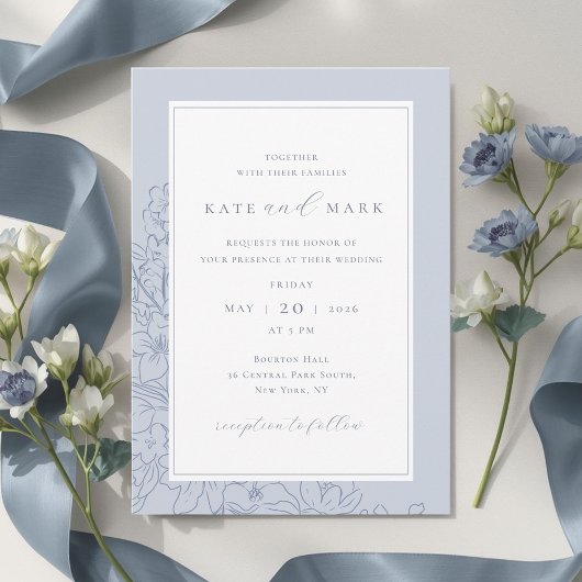 Invitation Mariage Fleur Bleu Délicat