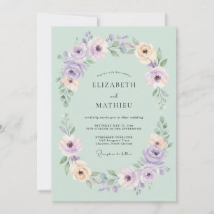 Invitation Mariage Fleur Bleu Menthe Aéré