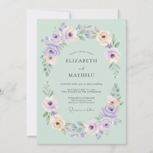 Invitation Mariage Fleur Bleu Menthe Aéré (Devant)