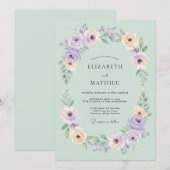 Invitation Mariage Fleur Bleu Menthe Aéré (Devant / Derrière)