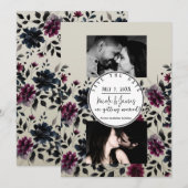 Invitation Mariage Fleur Bleu Minuit Bourgogne (Devant / Derrière)