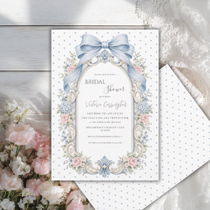 Invitation Mariage Fleur Bleu Rose Vintage