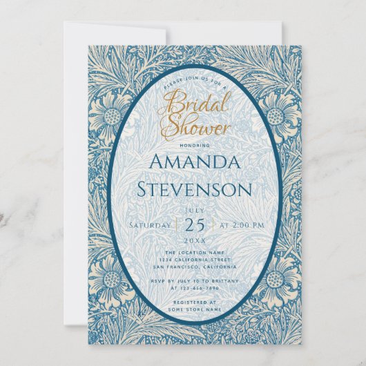 Invitation Mariage Fleur Bleu Shower Marigold William Morris (Devant)