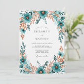 Invitation Mariage Fleur Bleu-vert (Debout devant)