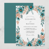 Invitation Mariage Fleur Bleu-vert (Devant / Derrière)