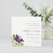 INVITATION MARIAGE FLEUR BLEU VIOLET ÉLÉGANT À L'AQUARELLE (Debout devant)