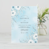 Invitation Mariage Fleur Bleue Céleste Délicate (Debout devant)