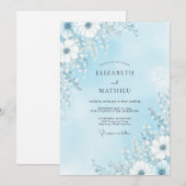 Invitation Mariage Fleur Bleue Céleste Délicate (Devant / Derrière)