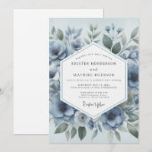 Invitation Mariage Fleur Bleue en Fleur (Devant / Derrière)