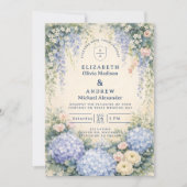 Invitation Mariage Fleur Bleue Hydrangea Et Rose Ivory (Devant)
