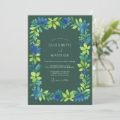 Invitation Mariage Fleur Bleue Profonde Verte (Debout devant)